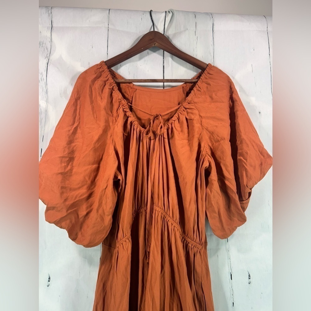 NEW A New Day Puff Sleeve Long Midi Ruched Dress Womens Crew Neck Tie Back Sz L - Picture 13 of 14